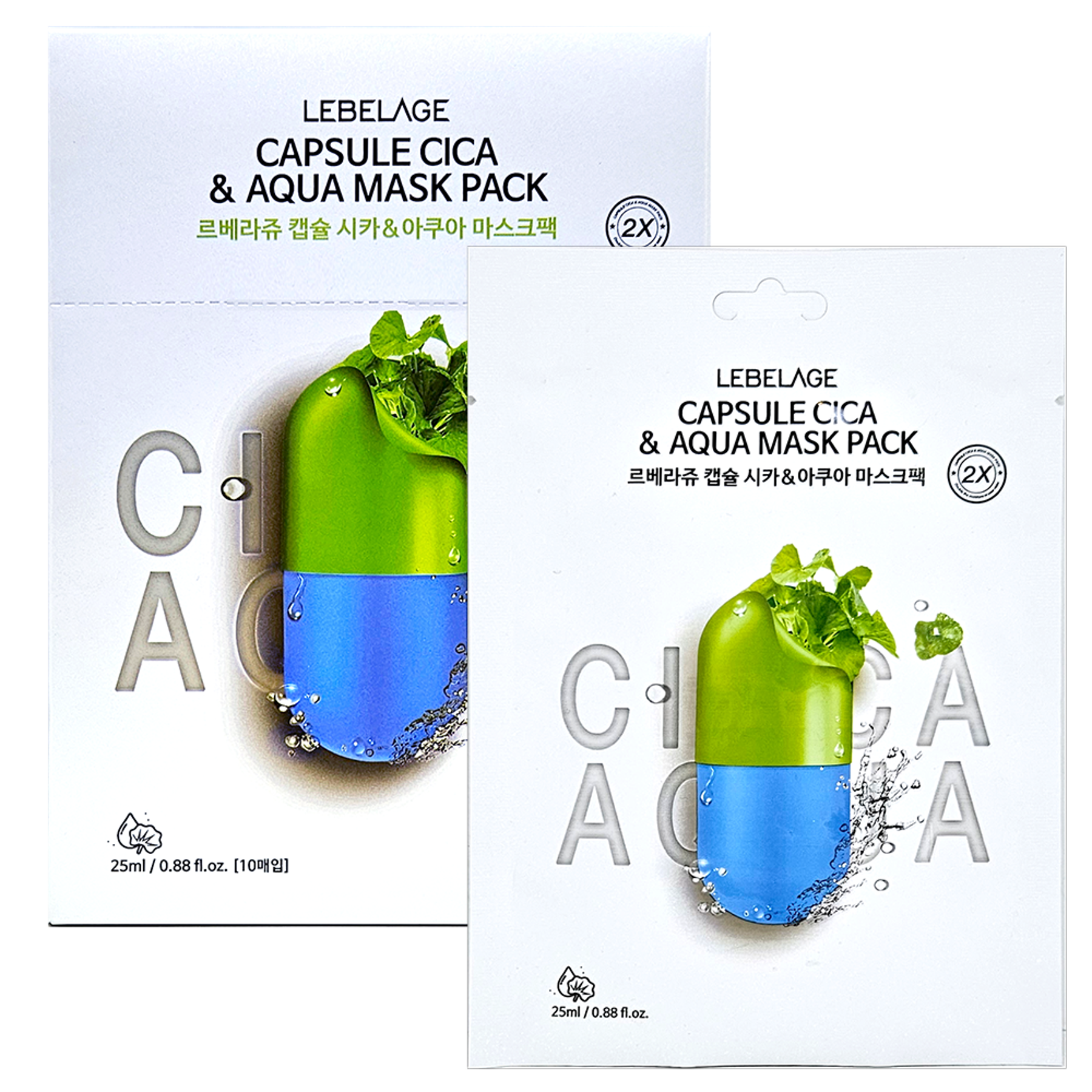 Lebelage Capsule Cica & Aqua 2X Mask Pack [10 Pieces]